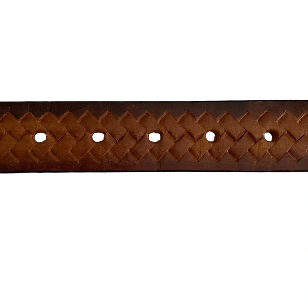 ❌ SOLD ❌ Leather Belt With Woven Braided Inset Brown Size 36 - Picture 5 of 6